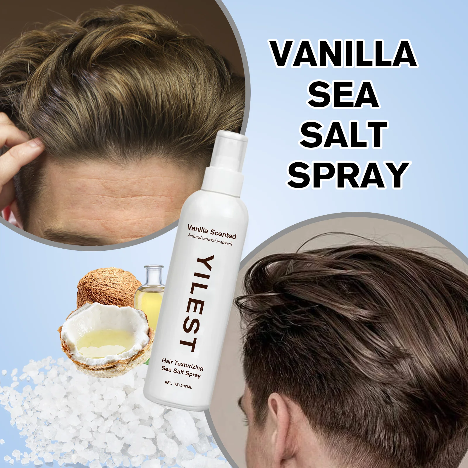 

237ml YILEST Vanilla Sea Salt Spray Texturizing for Beach Waves, Volume & Hold Hair Styling for Women & Men
