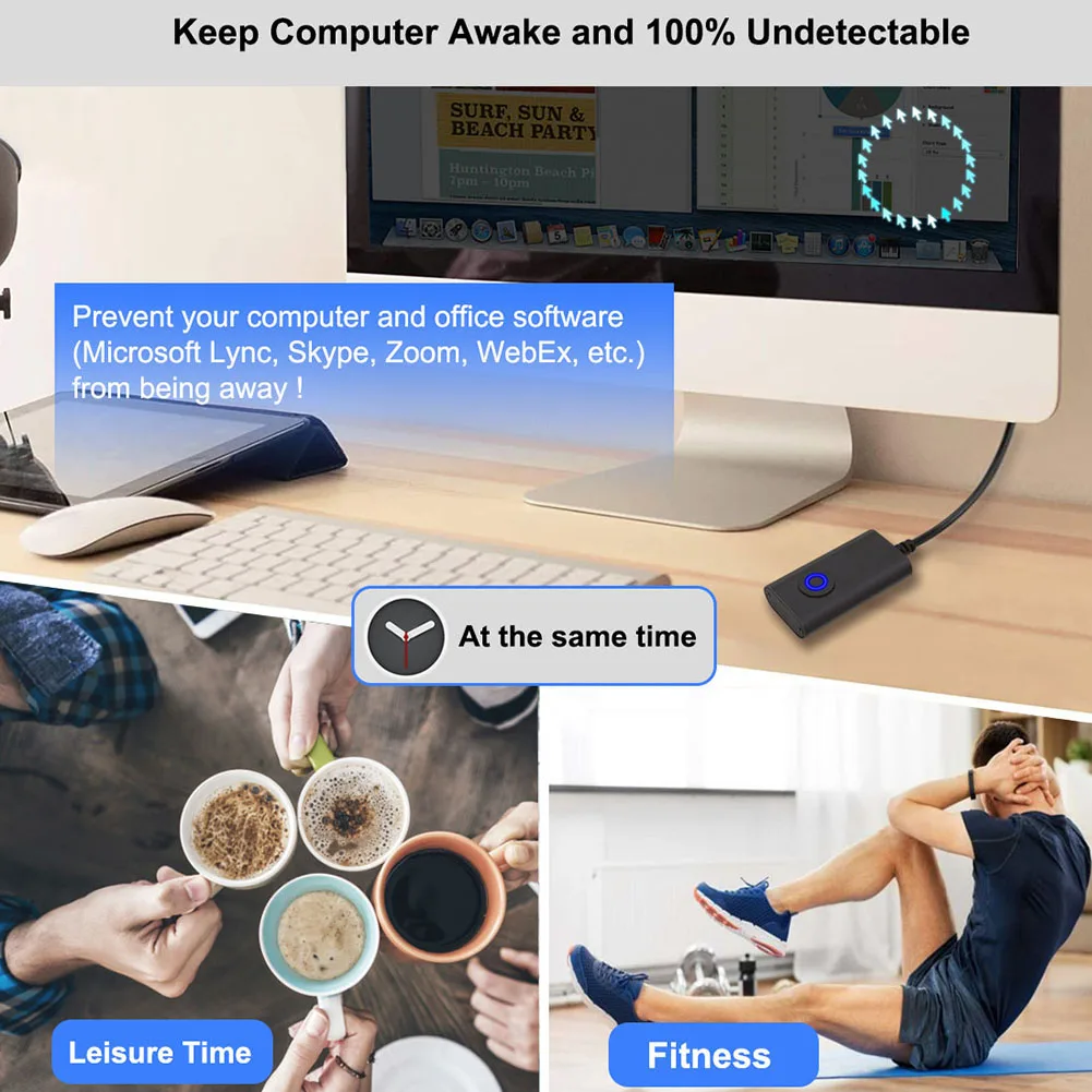 2 в 1, USB Type-C Mouse Jiggler с переключателем ВКЛ/ВЫКЛ, Необнаружимый привод для перемещения мыши, бесплатный шейкер Wiggler для мыши, не дает компьютеру уснуть