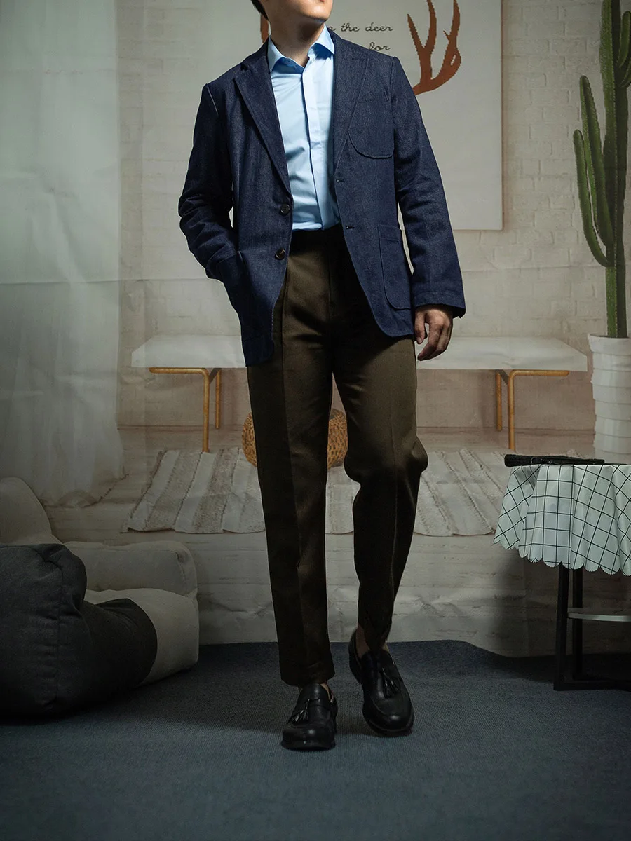 POT&CRAFTSMAN fall Italian vintage suit jacket men's cotton Slim single west denim suit top casual jacket man