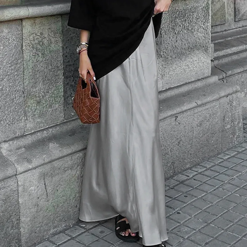 

French Texture Elegant Matte Satin Fishtail Dress Women's Thin Drape Gray Skirt Autumn