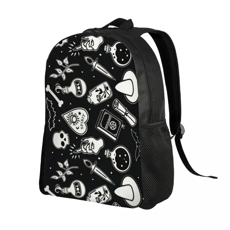 Mochilas de essência mágica personalizadas para mulheres e homens, impermeável, escola, faculdade, dia das bruxas, assustador, crânio impressão, bookbags