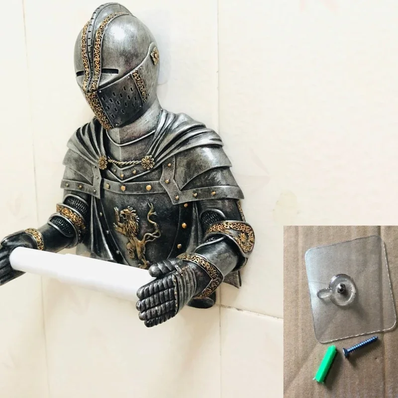 Medieval Statue Knight Toilet Paper Dispenser Wall Mounted Tissue Roll Holder Gothic Decor Paper Towel Holder Durable