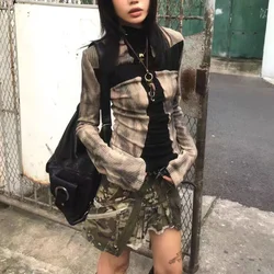 Fashion Vintage T Shirts Women Patchwork Long Sleeve Skinny Streetwear Y2k Chic Aesthetic Grunge Tops Tie Dye Tee Tops 2000s