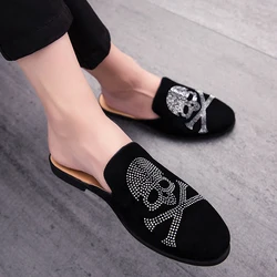 Half Slippers Breathable Mens Half Shoes Mules Casual Designer Shoes Fashion Loafers Luxury Skull Slippers Leisure Leather Shoes