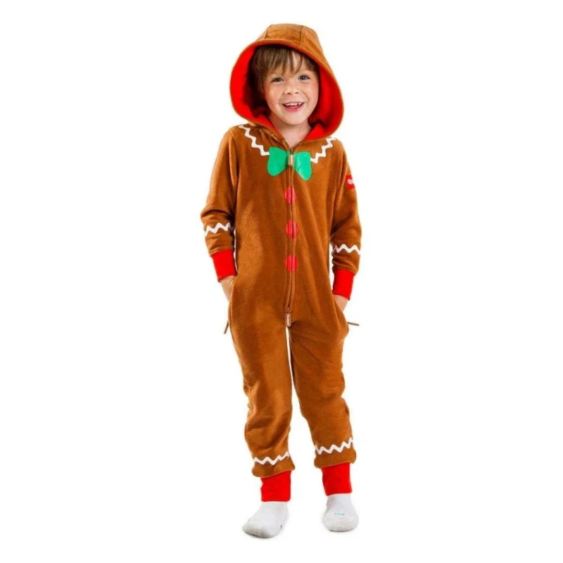 Costumi di omino di pan di zenzero Famiglia Tuta con cappuccio Abiti natalizi Bambini Articoli per la casa marroni Costume di pan di zenzero Pigiama Cosplay Tutina