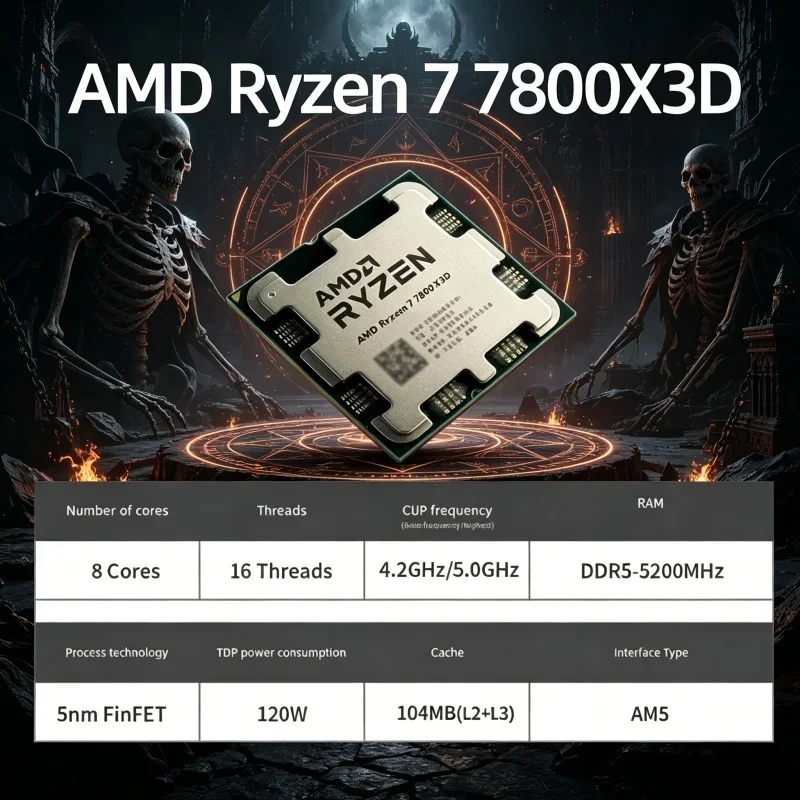 

Blazing Premium New Tray AMD CPU Ryzen 7 7800X3D,5.0GHz 8-Core 16-Thread 5NM 96M,Socket AM5 Without Cooler PN:100-100000910