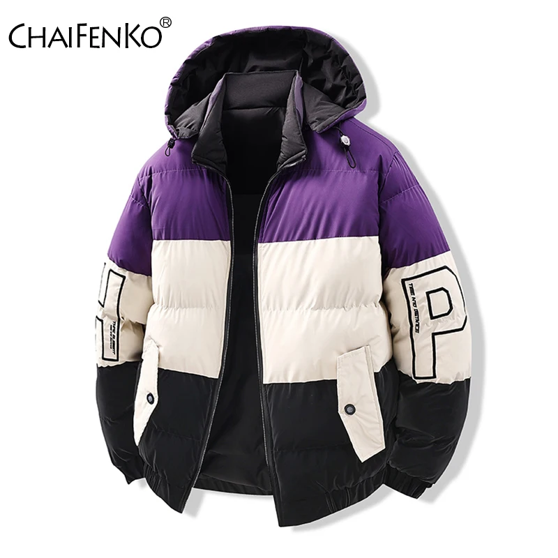 Winter Men Fashion Double Sided Wear Parka New Casual Keep Warm Thickening Coat Outdoors Color Block Removable Hat Jacket Men
