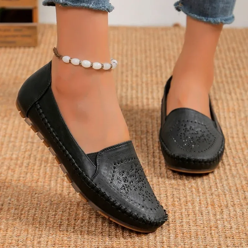 2024 Hot Sale Women\'s Shoes Slip on Women\'s Flats Outdoor Loafers Flats Shoes Crystal Round Toe Soft Bottom Light Ladies Shoes