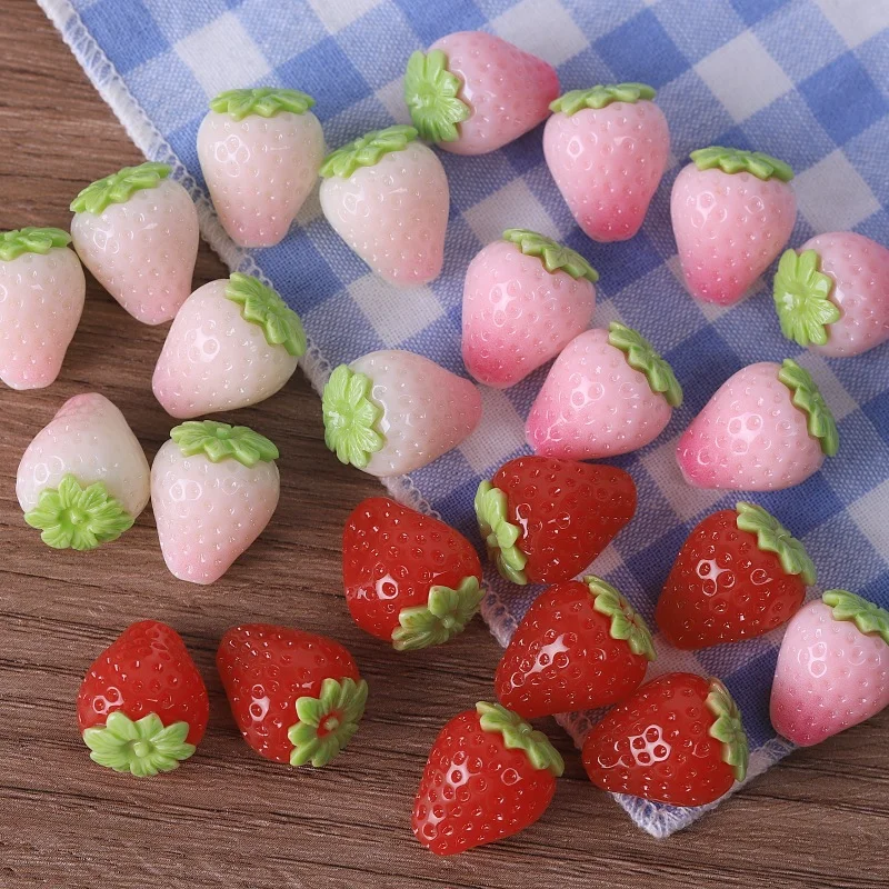 10pcs Strawberry Mini Simulation Cute Resin Model Doll House Miniature  Kawaii Desk Home Decor Phone Case DIY Accessories