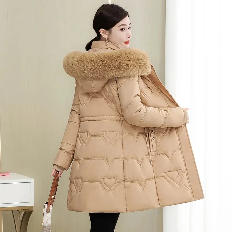 

2024 New Winter Jacket Women Parka Fur Collar Hooded Thick Warm Long Female Coat Casual Outwear Down Cotton Jacket Parkas