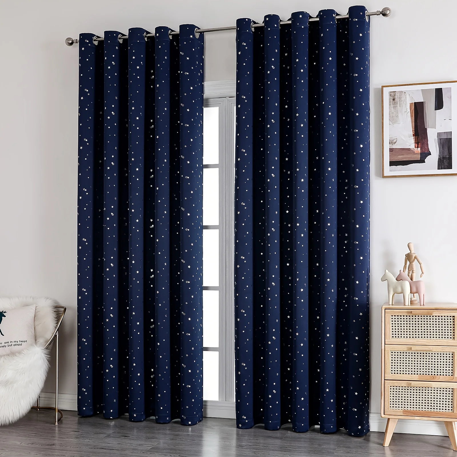 Kids Curtains Blackout With Stars Grommet Top For Bedroom Living Room Window Drapes