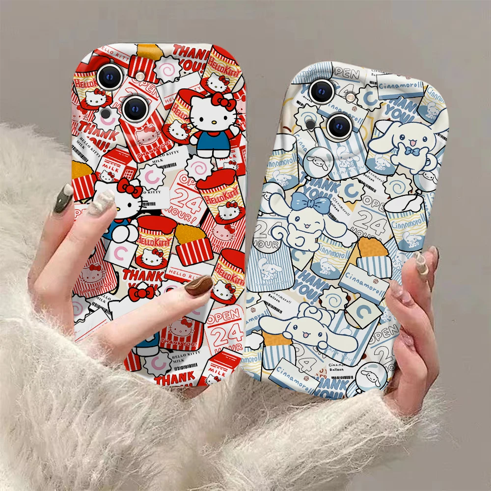 Sanrio Family Hello Kitty Kuromi  3D Wave Case For iPhone 15 14 13 12 11 Pro Max Mini X XR XSMAX 8 7 6S Plus Soft Silicone Cover