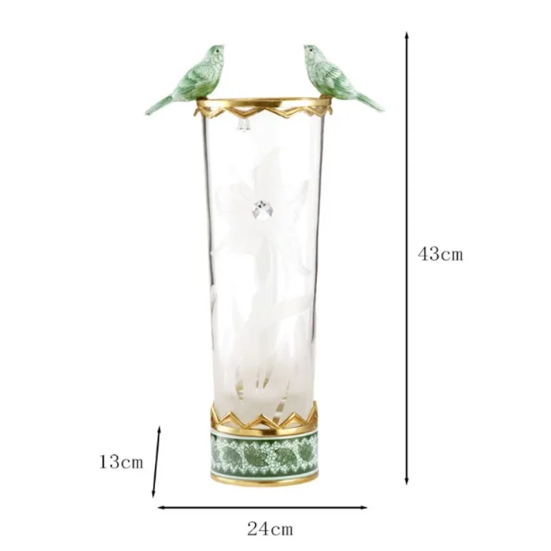 Light luxury art crystal dried flower vase ornament living room flower arrangement