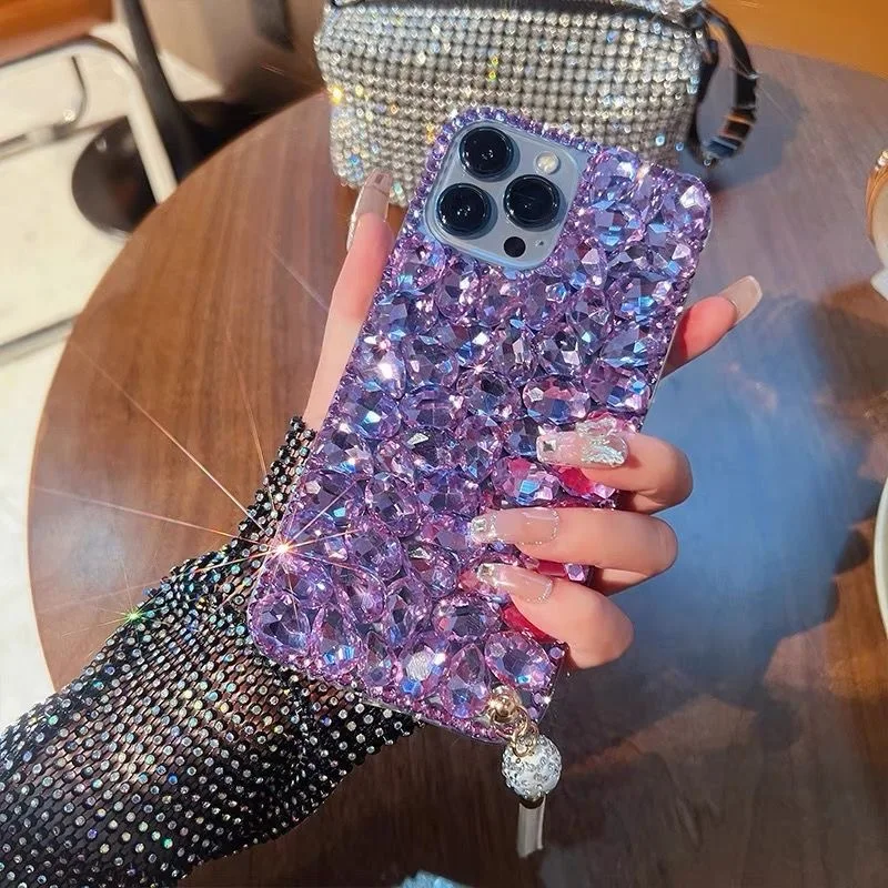 Hot Purple Collection custodia in cristallo Bling per iPhone 13 11 12 14 15 Pro Max Mini XR XS X 8 7 Plus copri zucca bottiglia di profumo