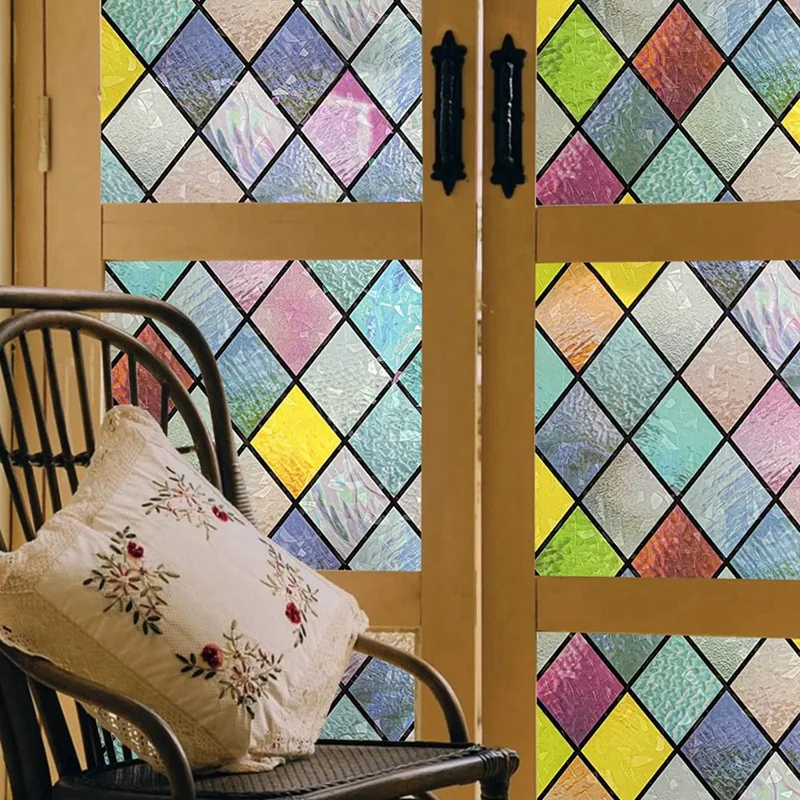 Защитная пленка для окон, Радужный оттенок Витражного Стекла, 3D декоративные наклейки на окна без клея для дома и офиса, легко устанавливается