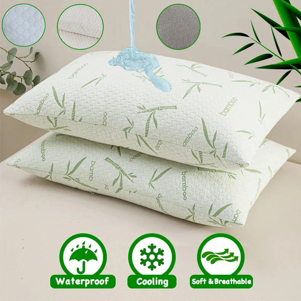 

Bamboo Fiber Pillow Cover Fiber Air Layer Sandwiched with Cotton Waterproof Pillow Household Protective Cover Machine Washable