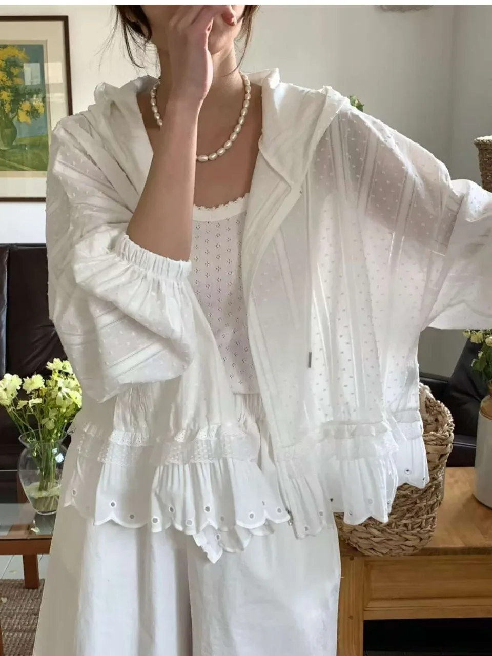 

Женская рубашка в корейском стиле свободного кроя с капюшоном на шнуровке и молнии, с защитой от солнца, с длинными рукавами, повседневная, в стиле lazy style, универсальный топ