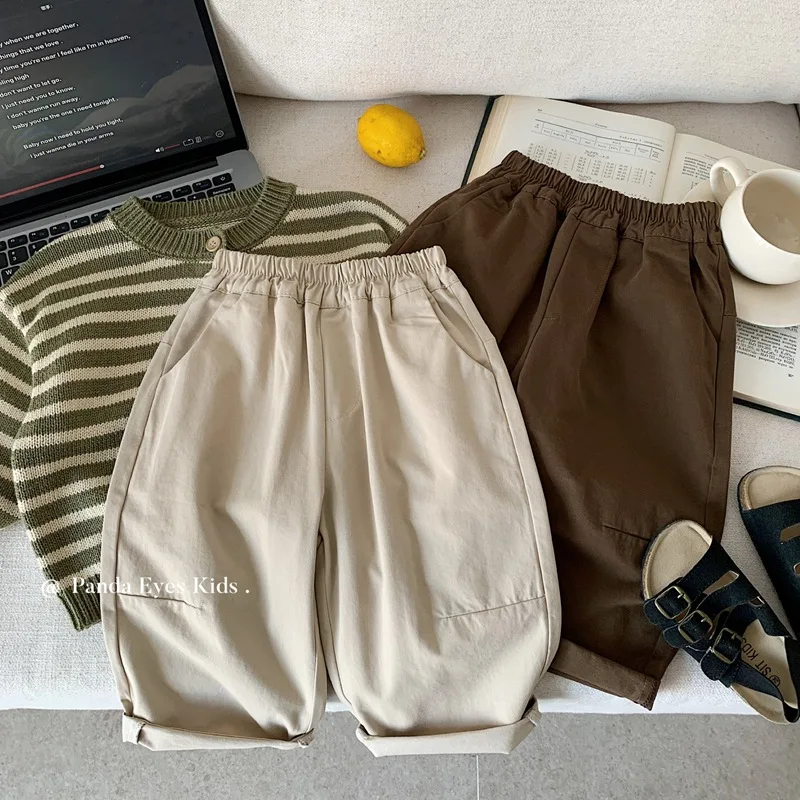 UNITIM Spring Kid Boy Trousers Pure Cotton Infant Baby Boys Long Pant Elastic Waist Toddler Boy Trouser Children Boy Casual Pant