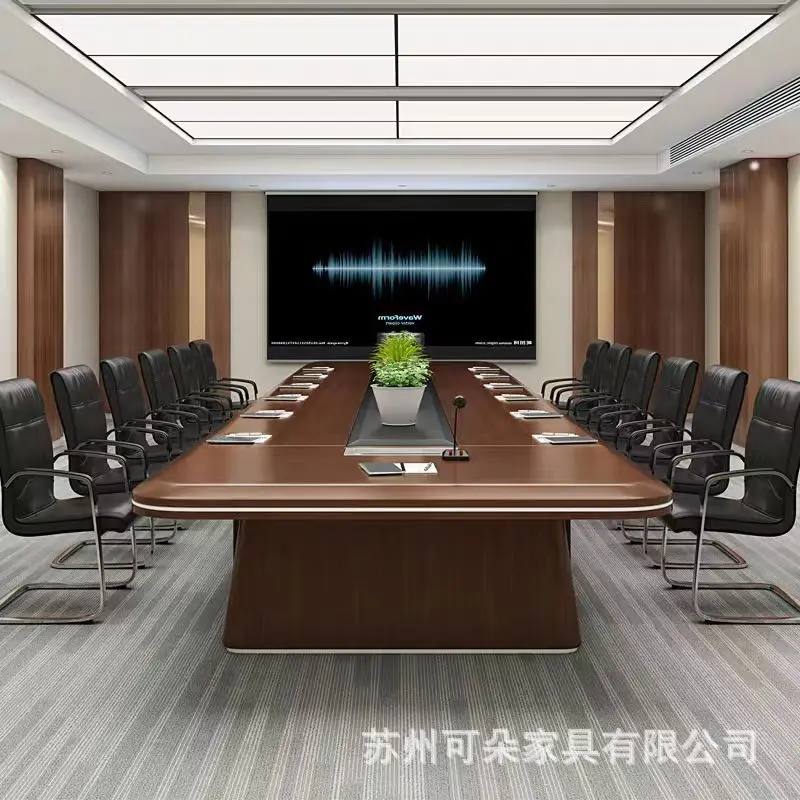 Solid Wood Conference Table Large Painted Office Negotiation Table Modern Meeting Desk and Chair Set Luxury Leather