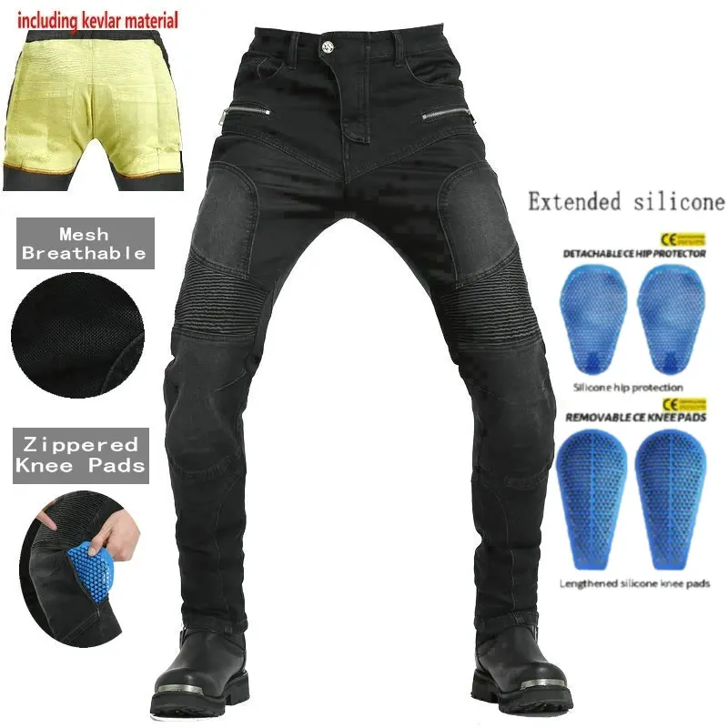 

Volero High Elasticity Motorcycle Riding Jeans Male Locmotive Sports Casual Protective Pants Wear Resistant Leisure Trousers