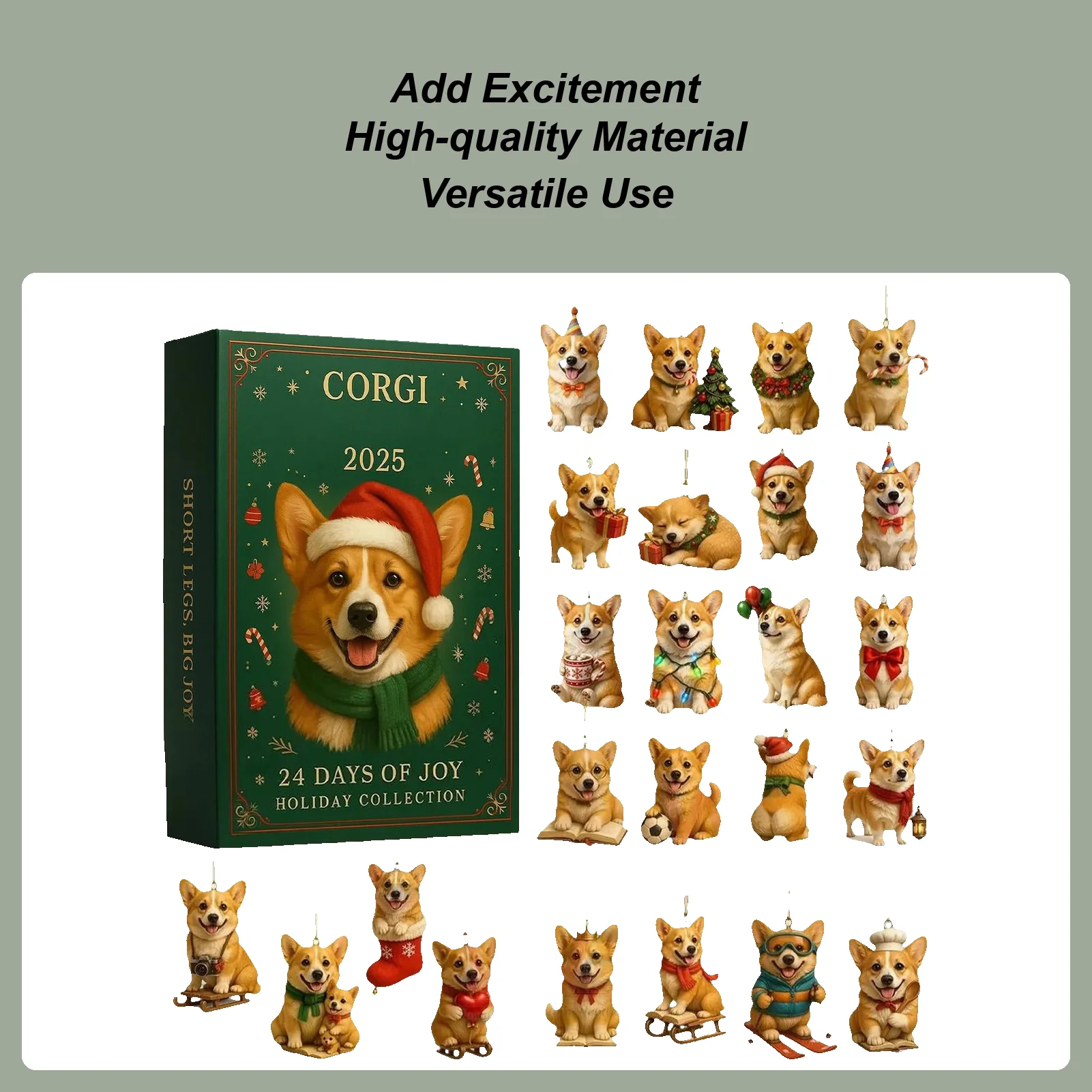 

C2 Christmas Corgi Advent Calendar Countdown 24 Days 2D Acrylic Decor Ornament 2025 Countdown Dog Calendar for Holiday Home Car