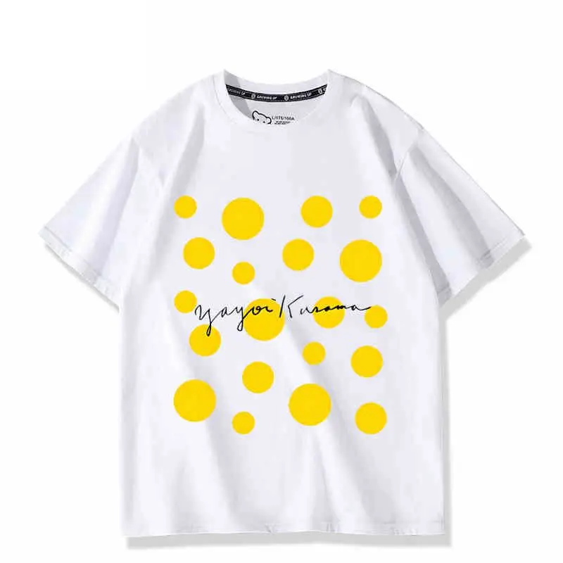 Yayoi Kusama Dots T shirt for Women 95% Cotton Printed Art Irregular Dots T-shirt Loose Short Sleeves Summer Tee Streetwear Tops