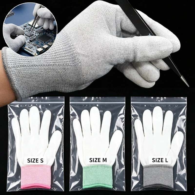 New Anti-Static Carbon Fiber Coated Gloves Breathable Lightweight Non-Slip PU Finger Coated Work Gloves Labour Supplis 20Pairs