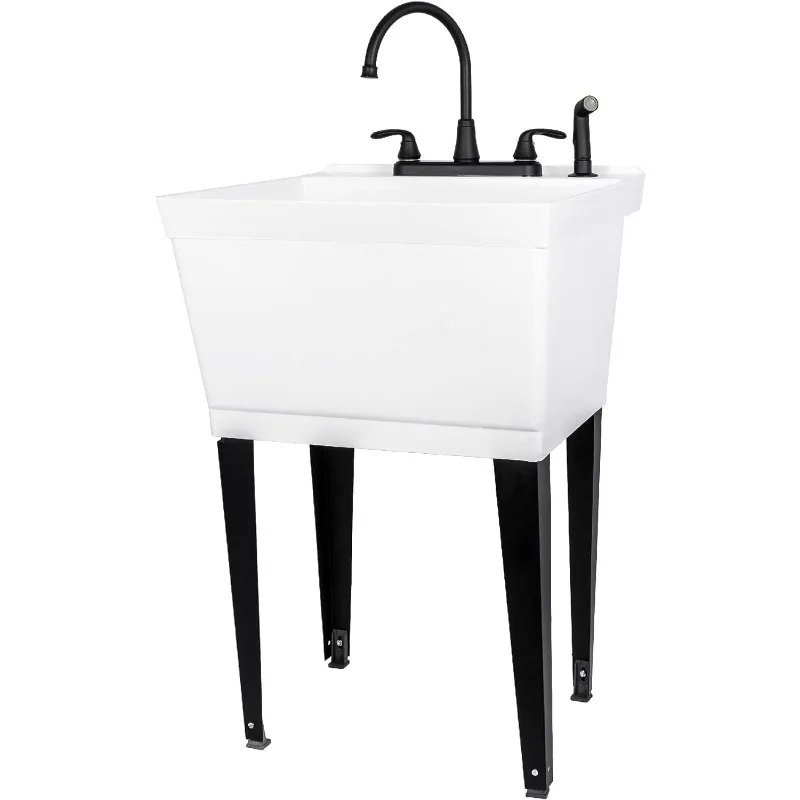 

Utility Sink Laundry Tub with Gooseneck Faucet by JS Jackson Supplies, Heavy Duty Slop Sinks for Basement, Laundry Room