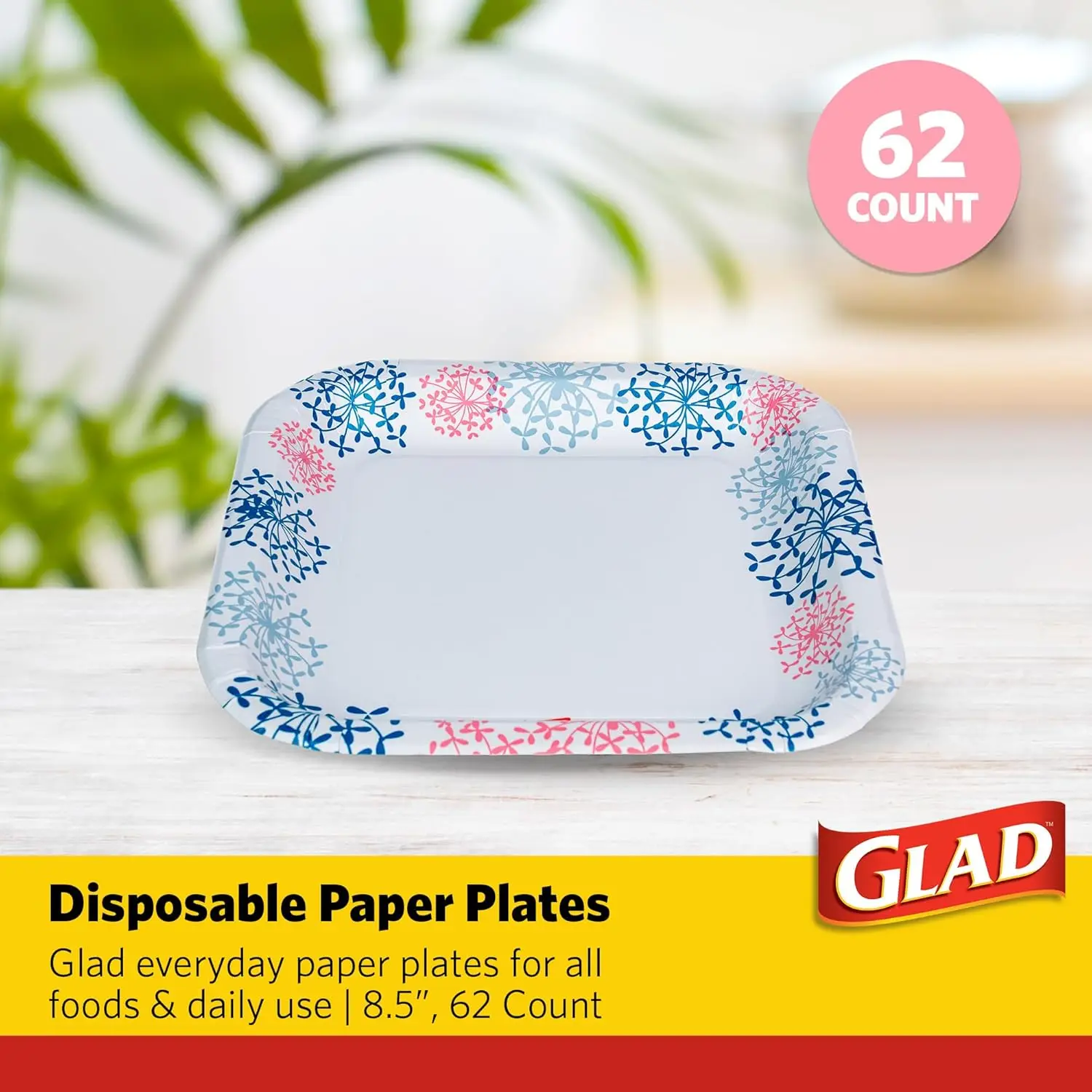 Roze hortensia-papieren borden: stevig, zweetbestendig, magnetronbestendig, 8,5 inch, 62 stuks