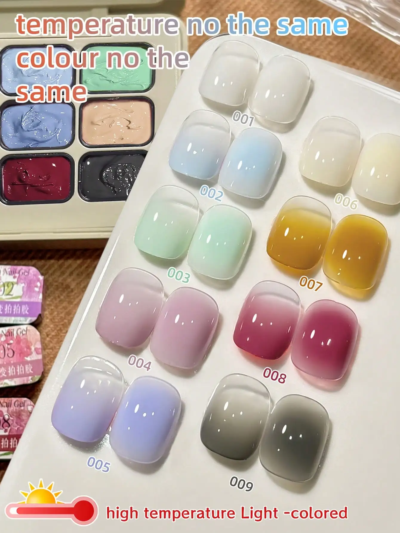 9-color درجة الحرارة تغيير لون اللوحة طلاء الأظافر باتينغ الغراء لطخة المعلبة عالية التشبع شعبية-Wen Bian Jiu Se