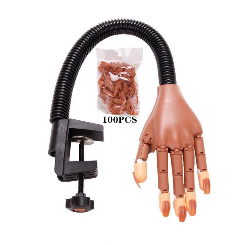 

Nail Art Hands Professional Training Hand +100Pcs Nail Tips Adjustable Plastic Practice Model DIY Manicure Tool Flexible Soft