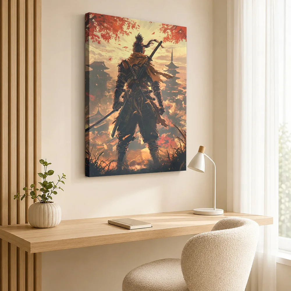 Sekiro Samurai Warrior Framed Canvas Print Posters Gothic Style Wall Decor With Personalized Photo For Study Ideal Birthday Gift