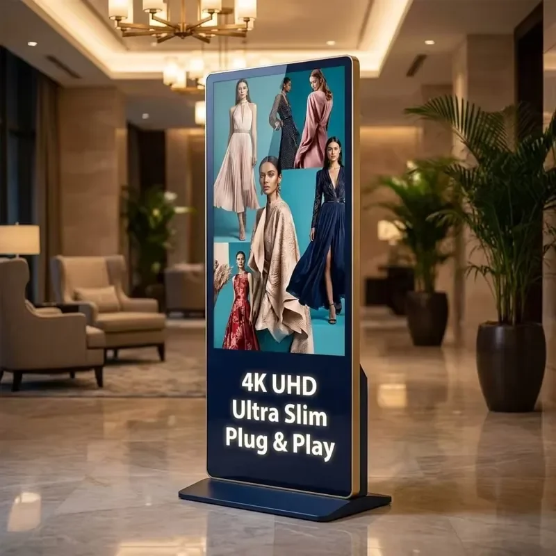 Ultra Slim Floorstanding Digital Signage 4K Advertising Display Interactive Kiosk Commercial Totem 55 Inch Touch Screen