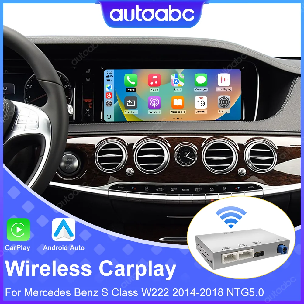 AUTOABC CarPlay sans fil pour Mercedes-Benz Classe S W222 (2014-2018), NTG 5.0, avec Android Auto, MirrorLink, AirPlay, USB et caméra de recul