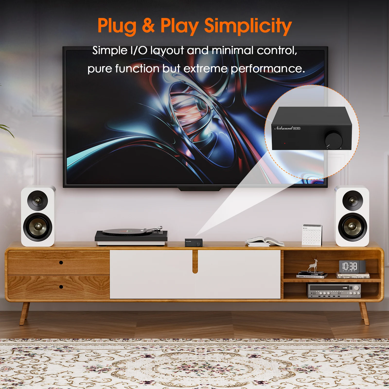 Nobsound NS-06G HiFi TPA3116 Amplificador Digital Home Desk Power Amp 60W × 2 com Adaptador de Alimentação