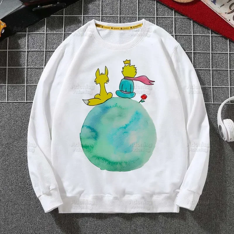 Little Prince Earth Space Sweatshirts Harajuku Loose Streetwear Top Y2K Art Harajuku Kawaii Autumn Spring O Neck Hoody Womens