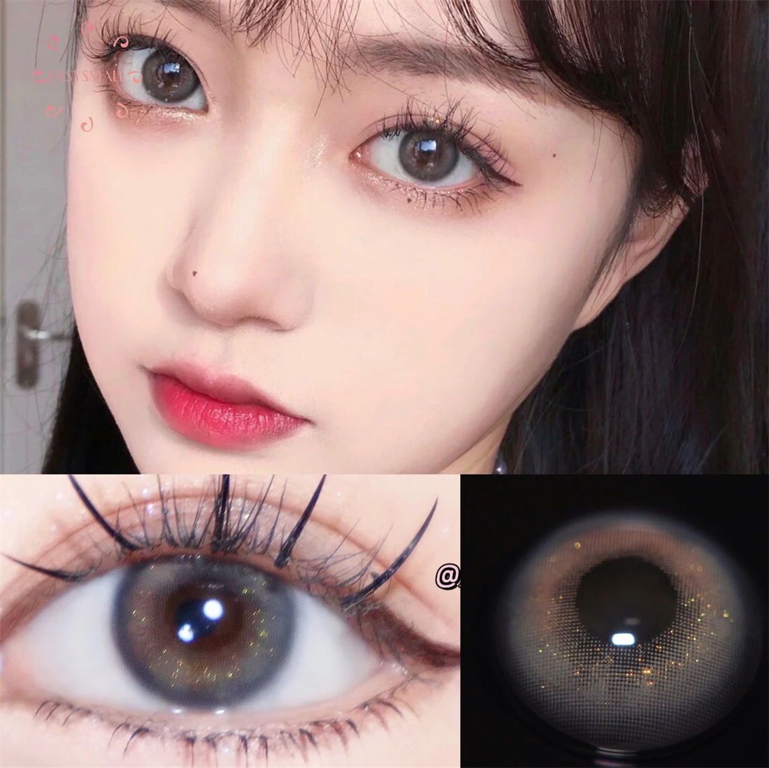 Easysmall kastanye abu-abu bubuk emas warna kecil kecantikan Pupil lensa kontak kosmetik derajat 2 buah/pasang miopia