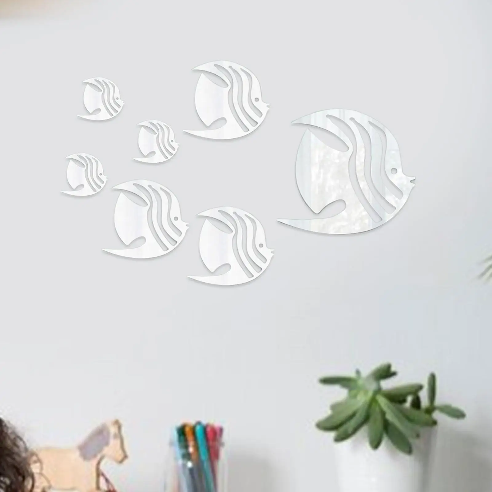 Stickers muraux miroir en acrylique, 7 pièces, moderne perfect poisson, peintures murales pour