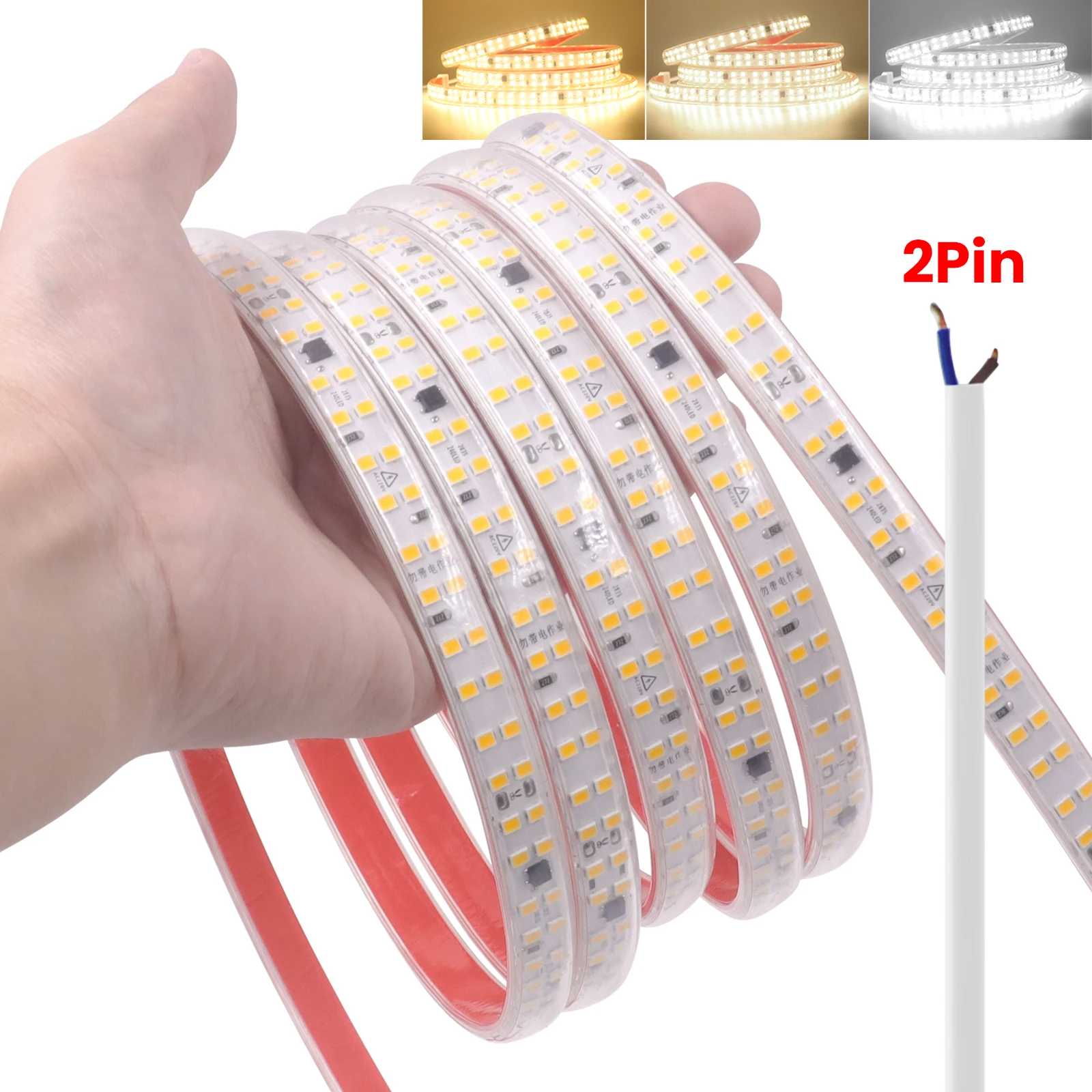 

1/40M AC 2835 LED Strip Light 220V 120/240 LEDs/m High-end Flex Ribbon Led Tape Outdoor Diode Tape Adhesive White/Natural/Warm