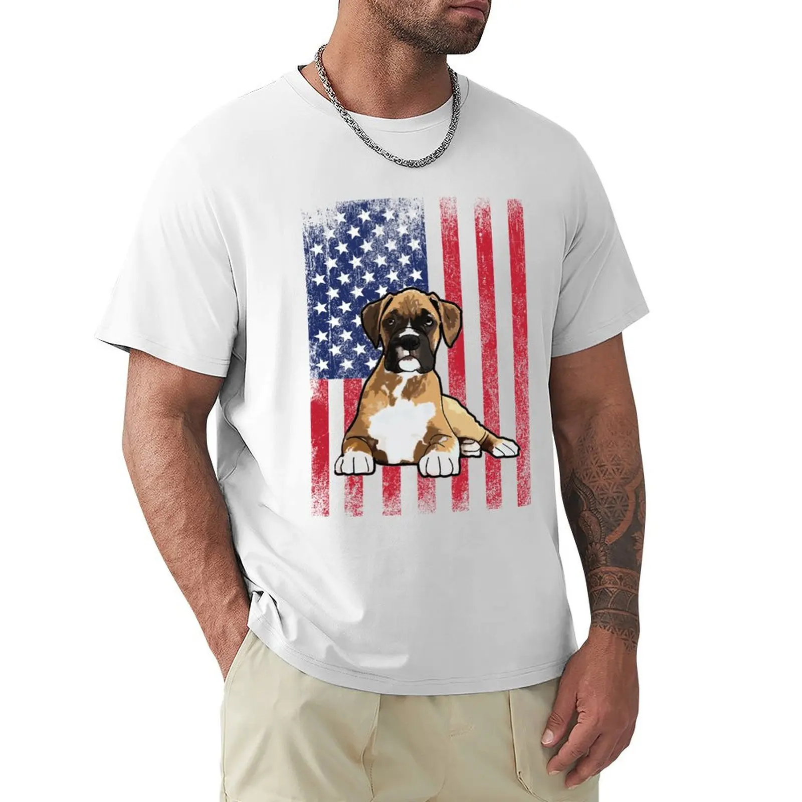 Boxer Dog USA Flag T-shirt boys whites anime cute tops black t-shirts for men