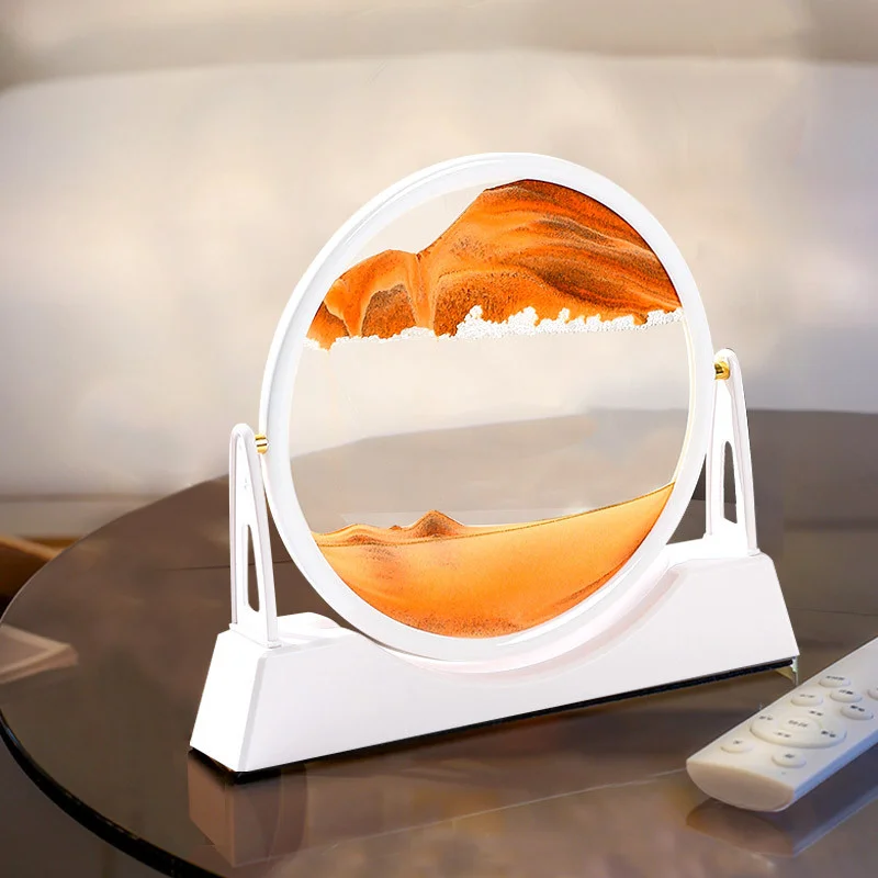 12inch 360° Rotatable Sandscape Moving Sand Art Round Moving Hourglass Sandscape In Motion Display Flowing Sand Frame Home Decor