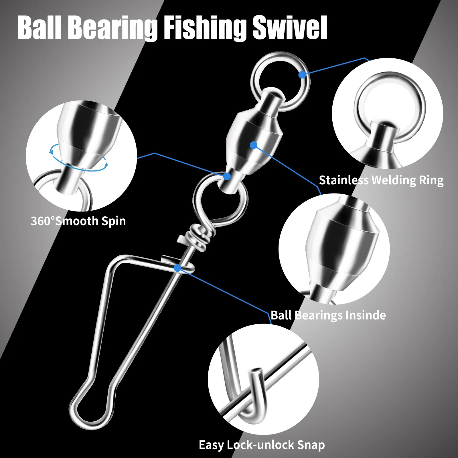 Рыболовный вертлюг FishTrip с шарикоподшипником, из нержавеющей стали, быстросъемный, усиленный, с защитой от запутывания, для рыбалки