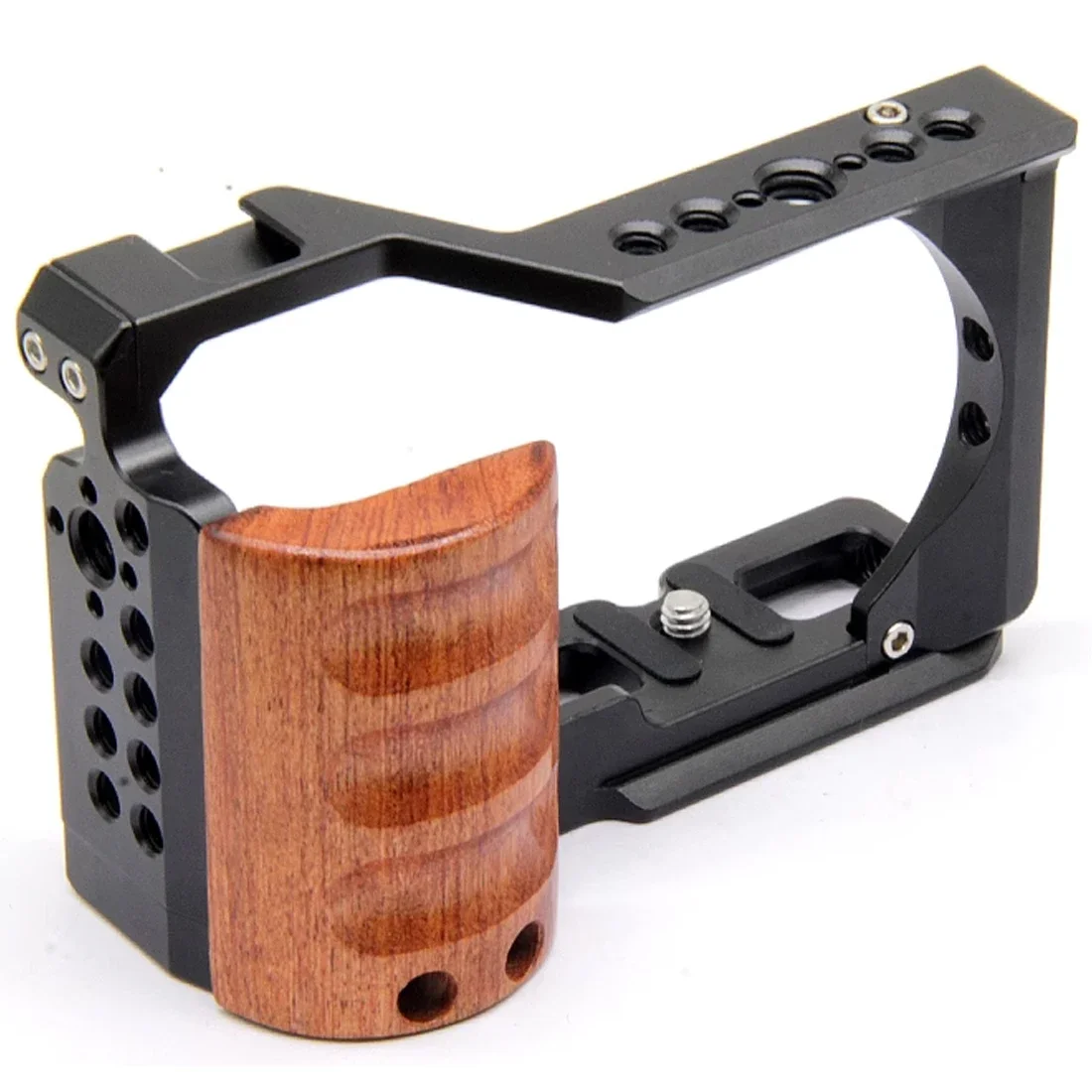 Topcine Camera Cage Sony ZV-E10 Full  with Wooden Handgrip for  Alpha ZVE10, Aluminum  Rig Photography Accessory