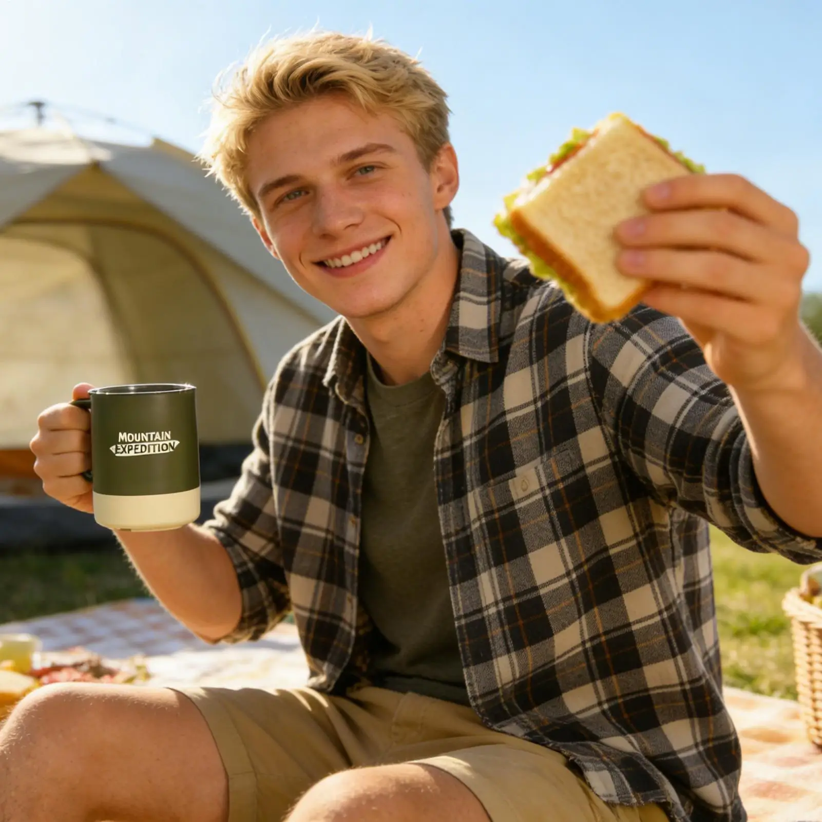 Camping Cup Non-Slip Grip Large Capacity With Lid Portable Camping Mug With Lid For Travel Hiking Backpacking Fishing Climbing