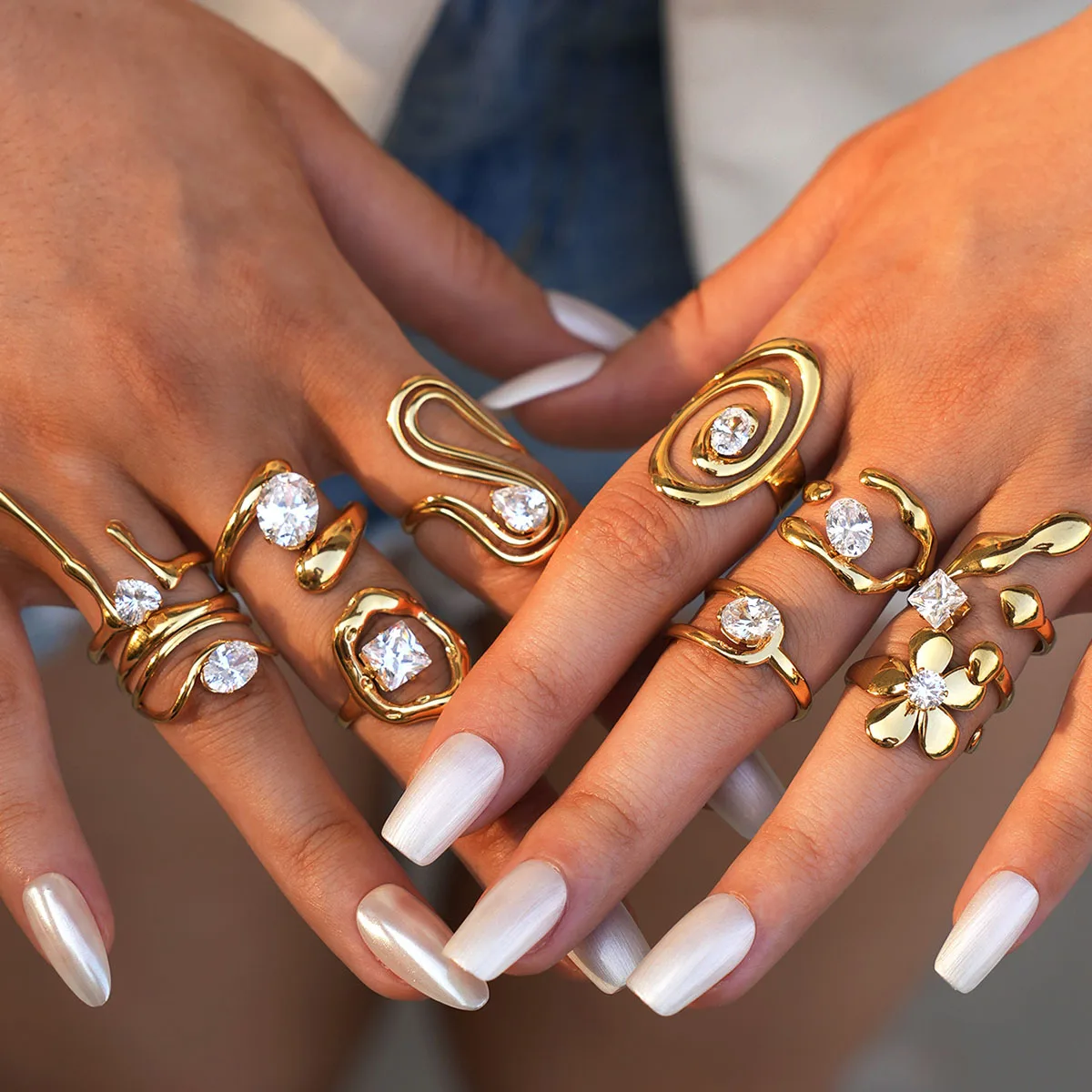 

Изысканное блестящее кольцо из нержавеющей стали с кубическим цирконием для женщин, высококачественное ювелирное украшение с PVD-покрытием из 18-каратного золота, подарок.