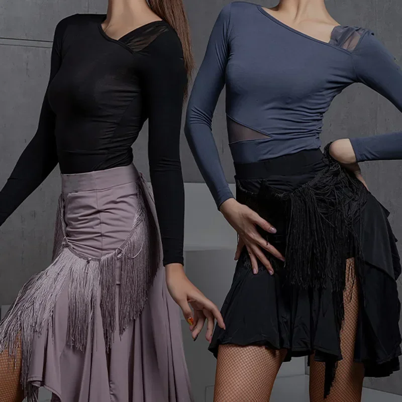 Latin Dance Skirt Long Women Adult Dancing Tassel Dress Exercise Clothing Big Hemline Fishtail Skirt Bottoms Performance Wear