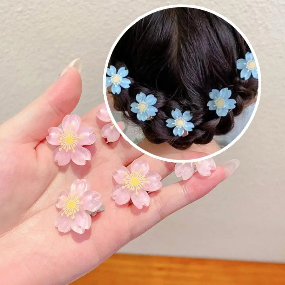 Cherry Blossom Hair Clip Children\'s Headdress Sweet Princess Braided Hair Clips Flower Side Clips Hair Accessories