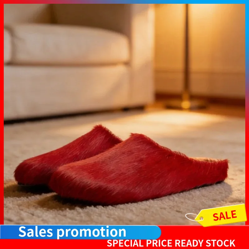 Women Horse Hair Closed Toe Mules Flats Antibacterial Deodorant Soft Cushion Slip On Casual Home Daily Walking Slides F290