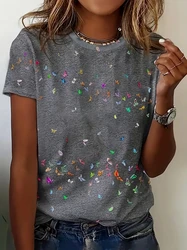 Summer Floral Butterfly 3D Print T-shirts Women Streetwear Casual Fashion Y2k Short Sleeve T Shirt O-neck Tees Tops Clothing