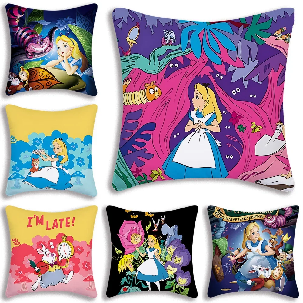 Pillow Covers Disney Alice in Wonderland Cartoon Sofa Decorative Home Double-sided Printing Short Plush Cute Cushion Cover